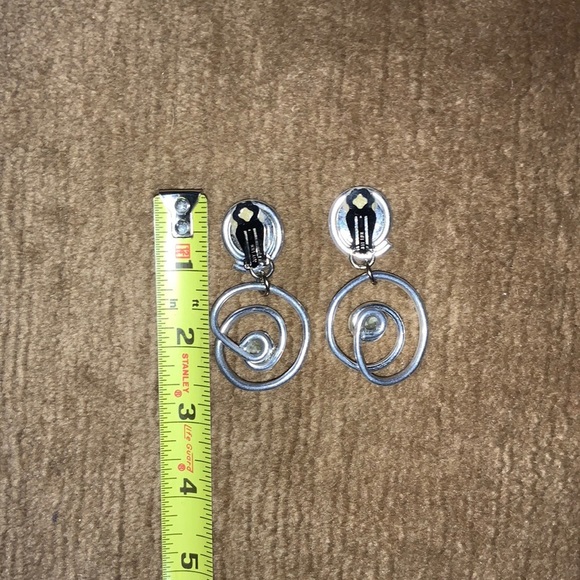 Jeff Lieb Modernist Geometric Clip Earrings Silver-Tone Metal & Clear Stone - Picture 6 of 9